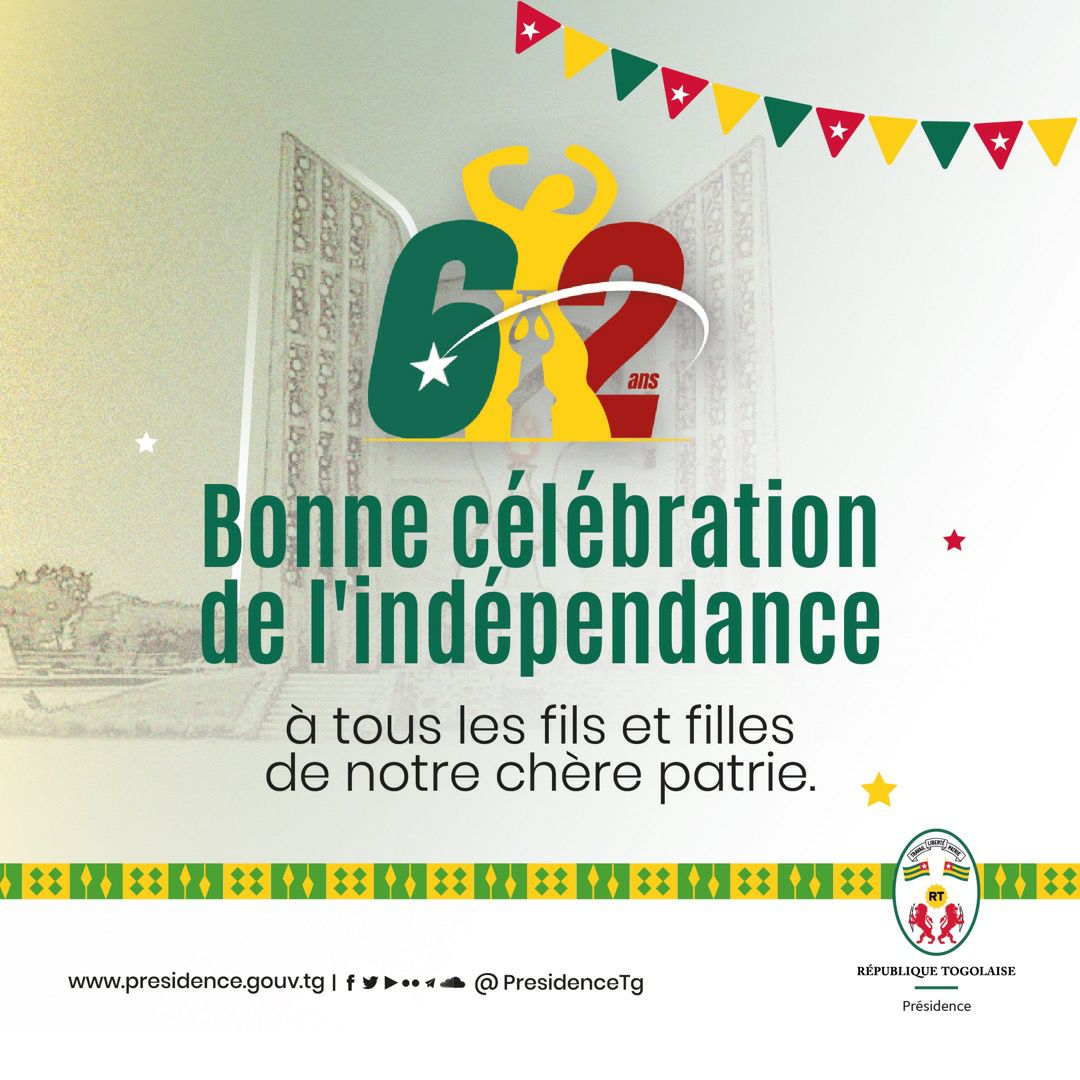 Message de v?ux de SEM Yackoley K. JOHNSON ? l'occasion du 62? anniversaire de l'Ind?pendance du Togo.