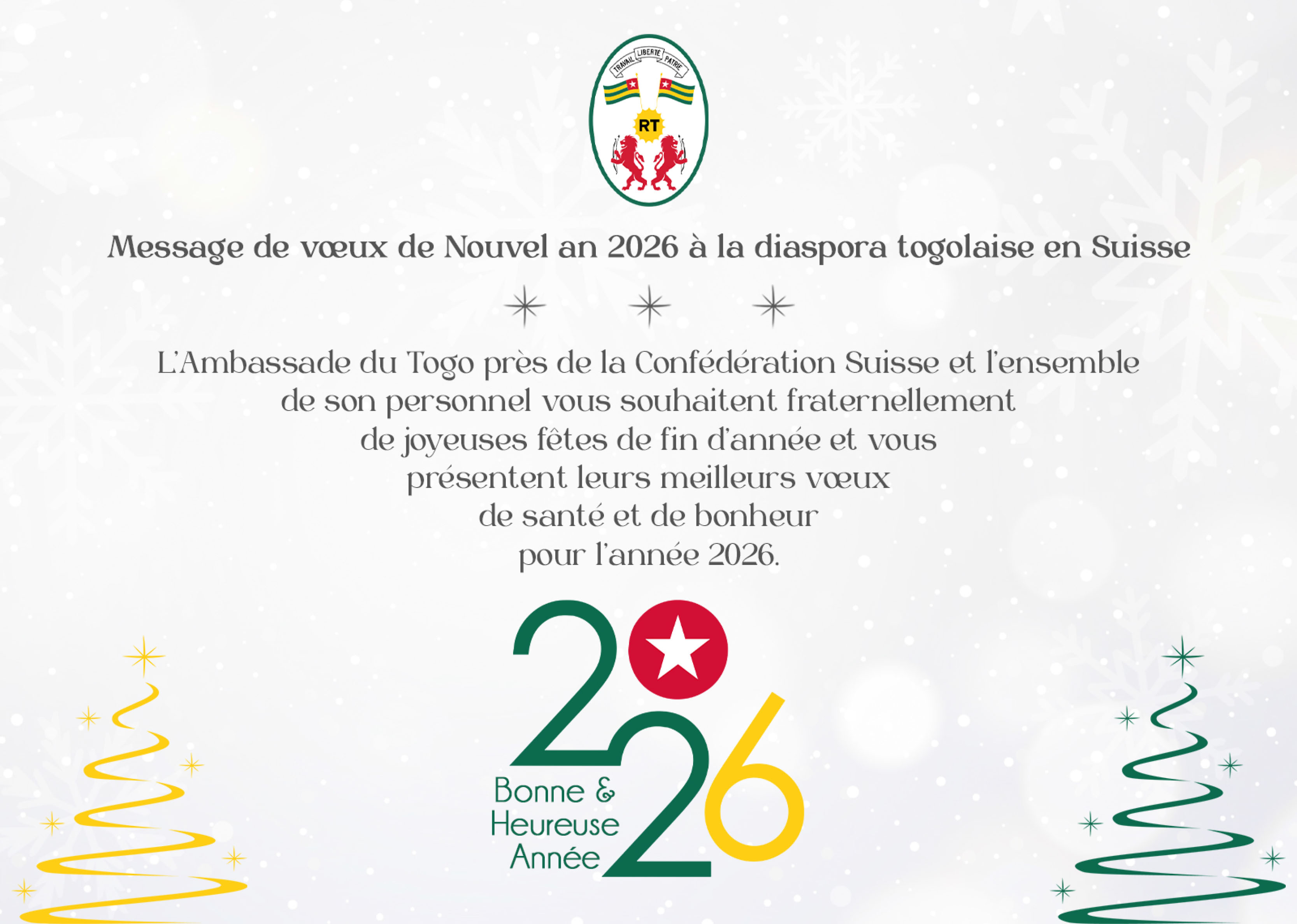 Message de vœux de Nouvel an 2026 à la diaspora togolaise en Suisse